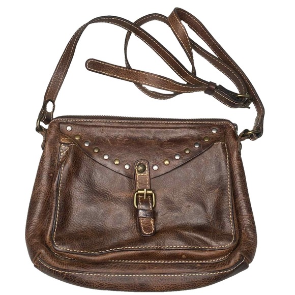 Vintage Patricia Nash‎ Crossbody Handbag Purse Brown Italian Leather brown studs - Picture 1 of 9